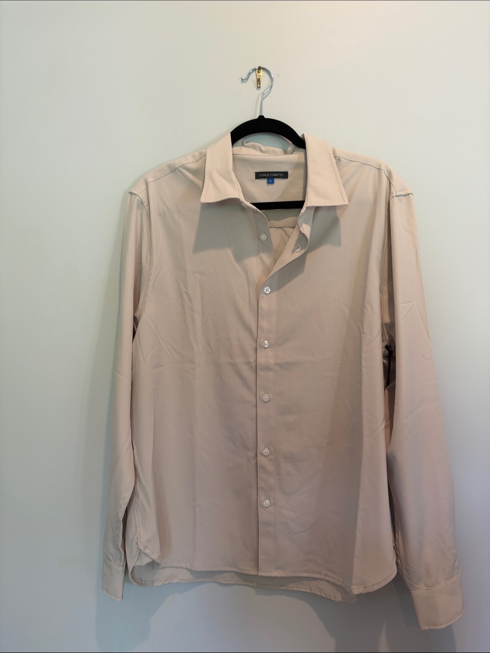 Vince Camuto Men's Beige Long-Sleeve Button-Up Dress Shirt